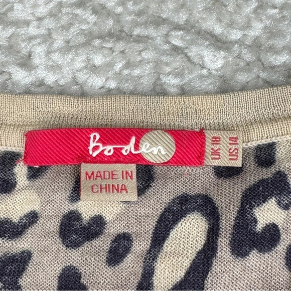 Boden 100% Wool Cardigan Sweater, Leopard Animal Print, Size 14, FLAW - Picture 3 of 8